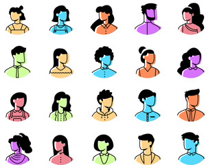 set of people icons outline circle colored UI profile picture image avatar vector illustration