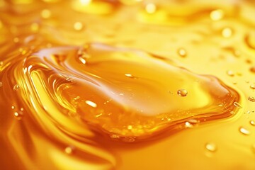 Fototapeta premium Close-up of Flowing Honey with Visible Details on Yellow Background, Sweet and Natural