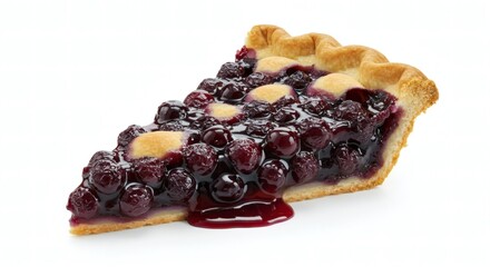Delicious Slice of Blueberry Pie with Juicy Filling on White Background