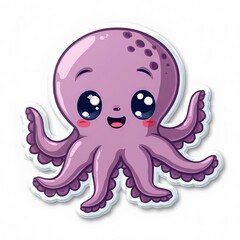 Obraz premium die cut sticker of baby octopus cartoon character, isolated on white background