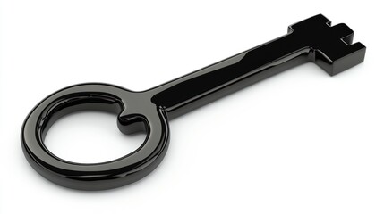 Shiny Black Key 3D Render of a Keyhole Key Illustration