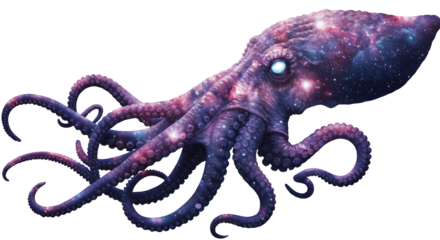 Cosmic Octopus Floating Deep Space Creature with Galactic Nebula Design