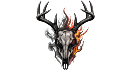 Deer Skull Enveloped by Smoke and Fire Graphic Isolated Illustration