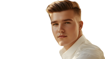 A man with a stylish haircut and formal attire perfect for business or professional profiles