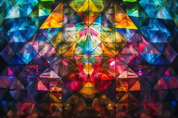 Holographic Kaleidoscopic Labyrinth interlacing detailed angular tessellations shifting color spectrums fluid digital patterns to form a mesmerizing ever changing vision of artistic possibility