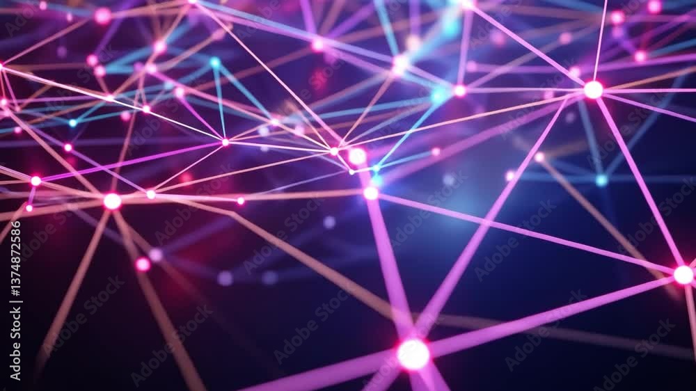 Poster vibrant digital network abstract connectivity of interconnected lines and nodes illuminated in color