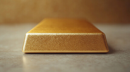 A flawless 3D-rendered gold bar gleams with opulence, symbolizing wealth, success, and financial security. Its smooth, polished surface reflects luxury, prestige, and timeless value in a modern settin