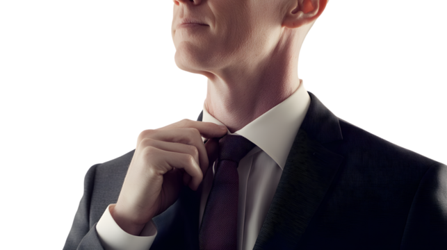 Closeup of a person adjusting their necktie formal wear business attire