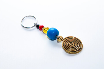 Handcrafted keychain with great detail and white background, colours 