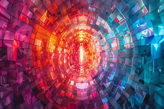 Infinite Digital Kaleidoscope merging intricate tessellation swirling chromatic gradient vibrant geometric architecture into continually evolving visual narrative of futuristic creativity boundless