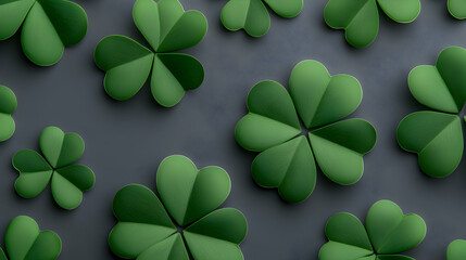 Green Clover Leaf Pattern on Dark Gray Background