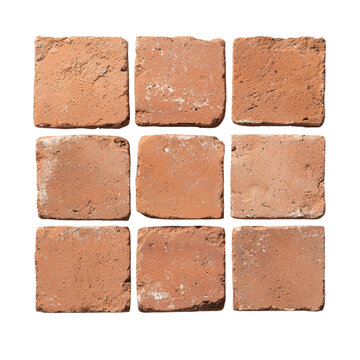 isolated transparent Background. Textured brick tiles arranged in grid pattern, showcasing rustic and natural appearance