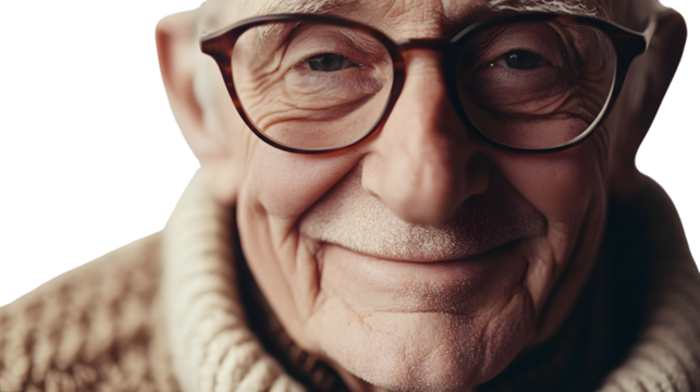Closeup portrait of a smiling senior man wearing glasses