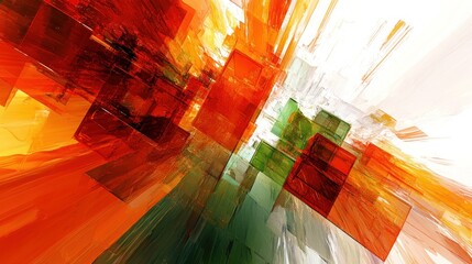 Abstract Digital Painting:  Vibrant Hues and Geometric Forms in a 3D Fractal Landscape