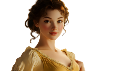 Elegant Historical Figure in Yellow Gown with Intricate Hairstyle