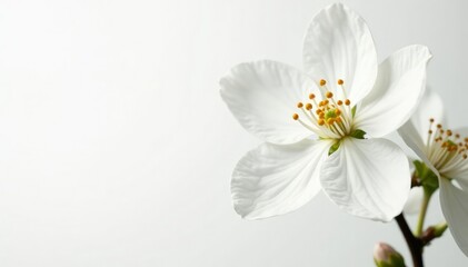 Delicate white blossom against pure white background, plant, floral, simplicity