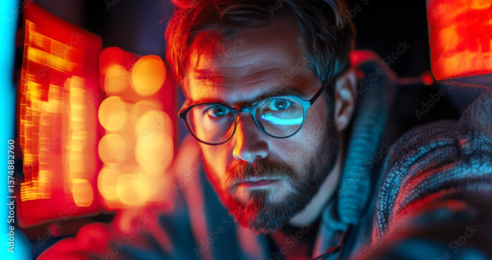Aufkleber a cybersecurity professional closely examines potential data breaches using advanced technology.