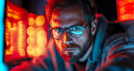 Obraz premium A cybersecurity professional closely examines potential data breaches using advanced technology.