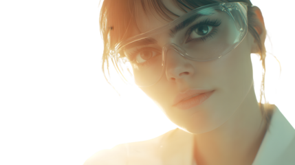 Futuristic Woman with Transparent Glasses A Blend of Technology and Human Features for Modern