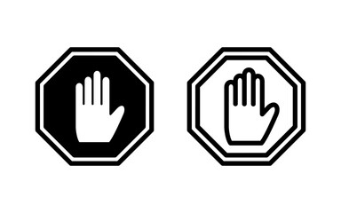 Stop icon vector illustration. stop road sign. hand stop sign and symbol. Do not enter stop red sign with hand