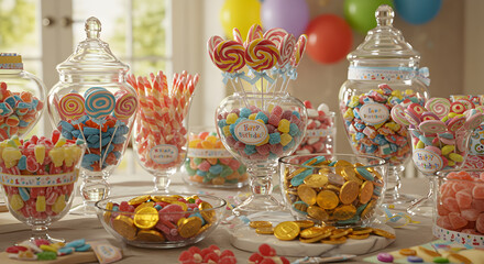 Fototapeta premium Extravagant Candy Buffet Display for a Delightful Children's Celebration Event