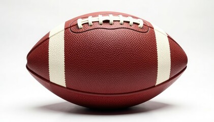 Close-up of worn leather football, pristine white background, aged, fall, brown