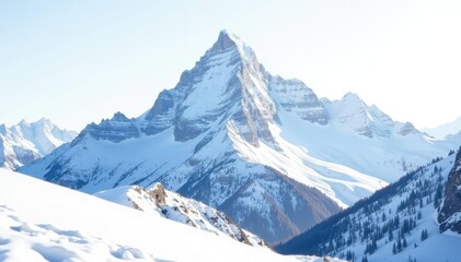Fototapeta premium Snow-covered mountain peak, pristine white backdrop, photography, snowy