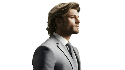 Naklejka premium Professional Man in Formal Attire Side Profile with Business Suit and Tie for Corporate Adver