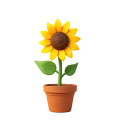 Cheerful Sunflower in Terracotta Pot on Transparent Background