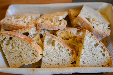 Fresh bread in a bowl. Homemade bread.