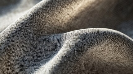 Closeup view of elegantly draped linen fabric, Background  showcasing its subtle texture, gentle folds, and soft, diffused light for a serene feel.