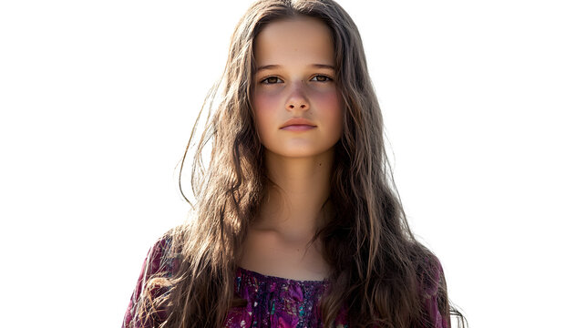 Teenage girl portrait long brown hair fashion beauty model girl woman young pretty bea