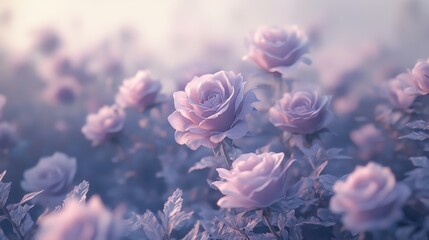 Obraz premium Soft Lavender Roses in Bloom: Ethereal Floral Landscape for Home Decor