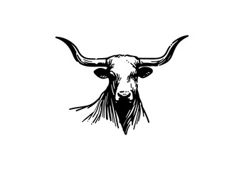 Texas Longhorn cattle hand drawn vector illustration