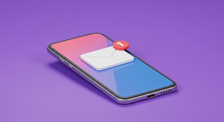 A sleek smartphone displays a new message notification, a vibrant symbol of connection and communication against a soft purple backdrop.