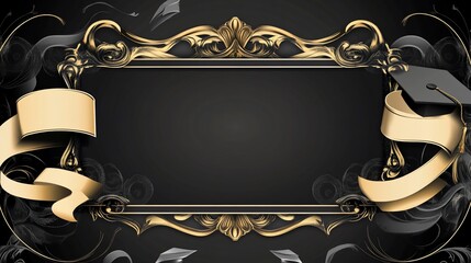 Elegant Graduation Celebration Design with Gold Accents and Black Backdrop