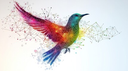 Obraz premium Rainbow Hummingbird: A Polygonal Flight of Digital Art