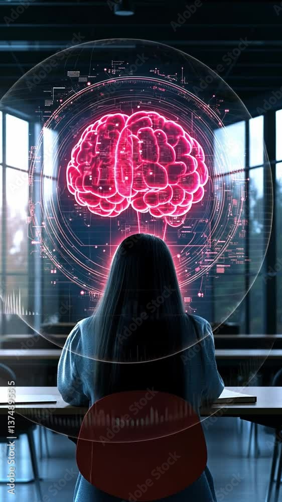 Poster exploring the future of neural implants with advanced ai animation in a futuristic setting