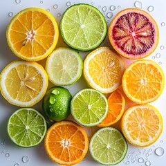 Obraz premium Refreshing citrus fruit display kitchen counter food photography bright environment top-down view vibrant colors