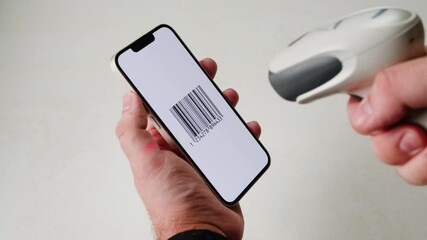 Scan qr code barcode payment buy electronic payment scan animation, postal post delivery service, tickets for events.