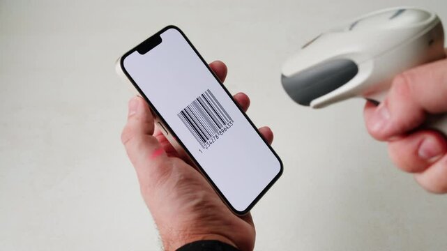 Scan qr code barcode payment buy electronic payment scan animation, postal post delivery service, tickets for events.