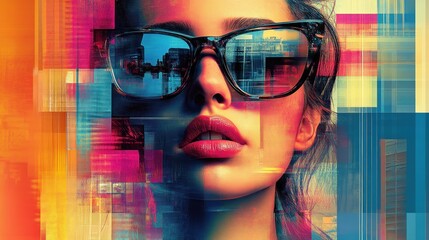 Abstract Cityscape Portrait: A Modern Woman's Reflection