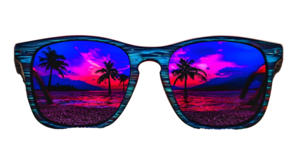 2003154921 Summer beach hat sunglasses tropical vacation theme vibrant lighting hyperrealistic plain sandy background