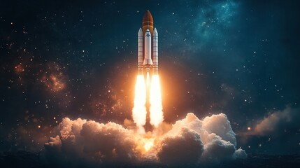 Naklejka premium Spaceship takes off into the sky