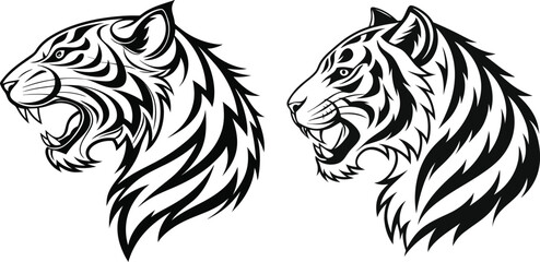 Obraz premium Powerful tiger head vector tattoo illustration, a tribal tiger face