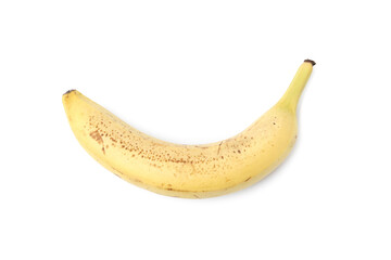 One whole ripe banana isolated on white, top view