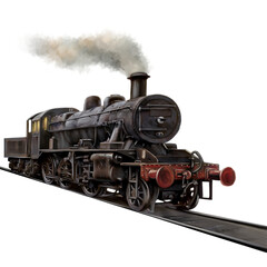 Naklejka premium Paintings illustration on a white background, old steam locomotive