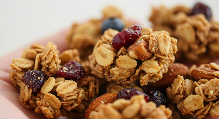 Delicious granola clusters with dried berries and nuts for healthy snack time