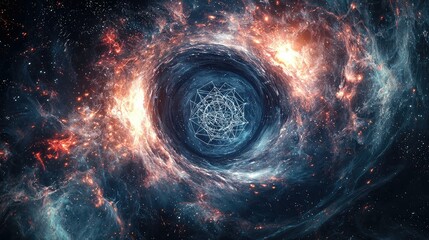 cosmic black hole sucking in sacred geometry and numerology symbols.