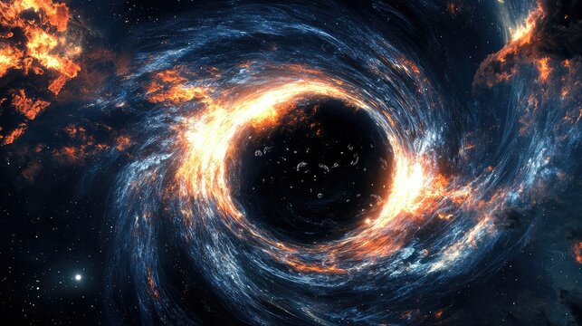 cosmic black hole with numerological patterns orbiting around it.